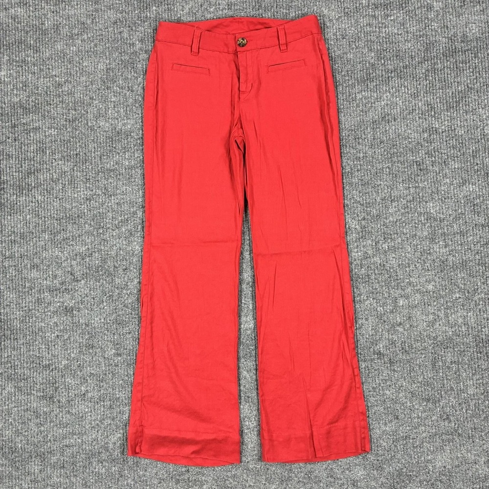 CAbi Pants Womens Size 4 Red Linen Blend Dress Twill Stretch Casual Business